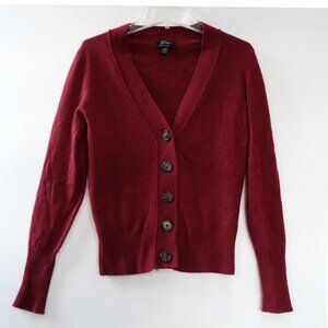 J CREW 100% Cashmere Classic Cardigan Sweater XS V Neck Burgundy K3746